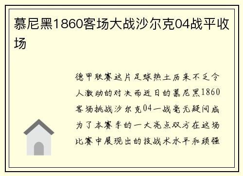 慕尼黑1860客场大战沙尔克04战平收场