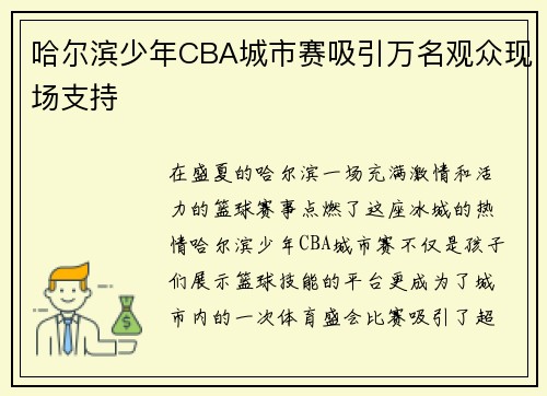 哈尔滨少年CBA城市赛吸引万名观众现场支持